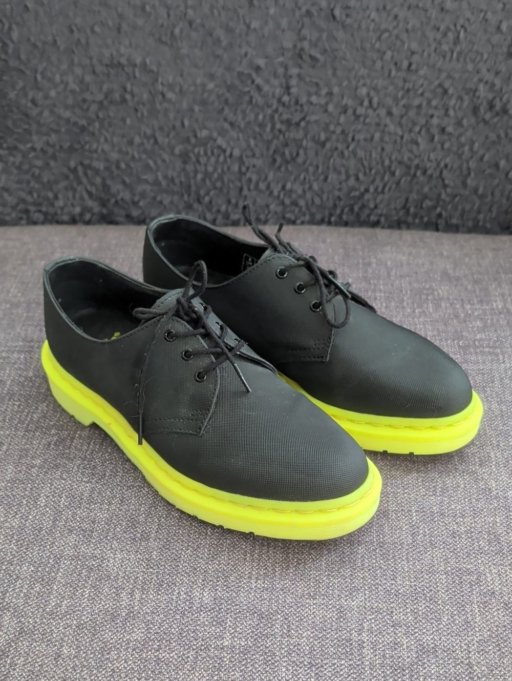Dr Martens Creepers Size 7 Black Unisex Lace-Up Shoes with Neon Yellow Sole